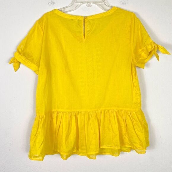 J. Crew Yellow & White Cross Stitch Embroidered Peasant Peplum Blouse Top Size 2 - Picture 3 of 7